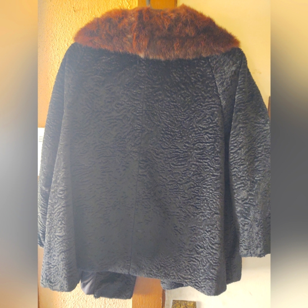 Black Fur Coat with fur Brown Collar